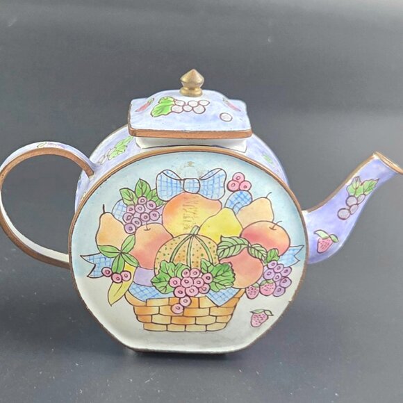 Miniature Enameled Teapot – Fruit Basket Design – 3.5" Tall - Picture 6 of 9